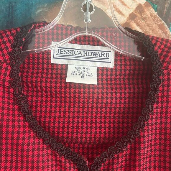 Jessica Howard Red and Black Houndstooth Jacket 12 - Picture 3 of 16